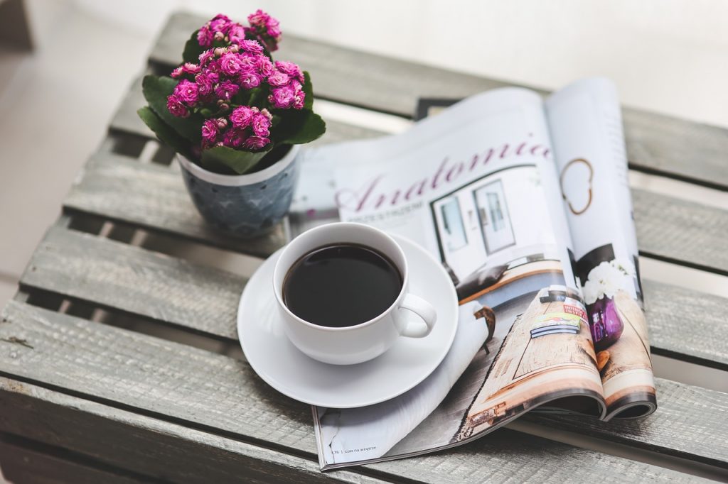 coffee, magazine, newspaper